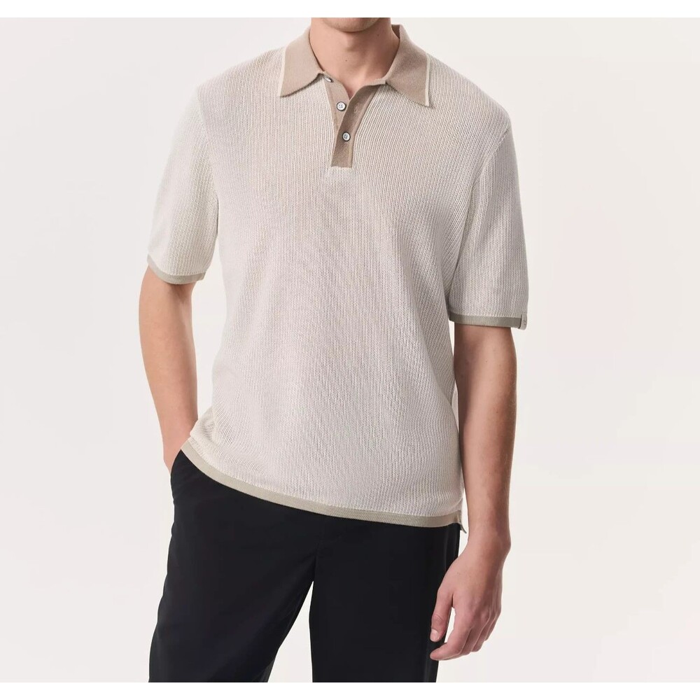 RAG & BONE Polo Shirt Mens Small Tan Tipped Pullover Collared Knit HARVEY $225